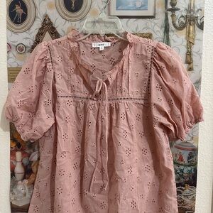 Mine Pink Puff Sleeve Blouse with Tie Front